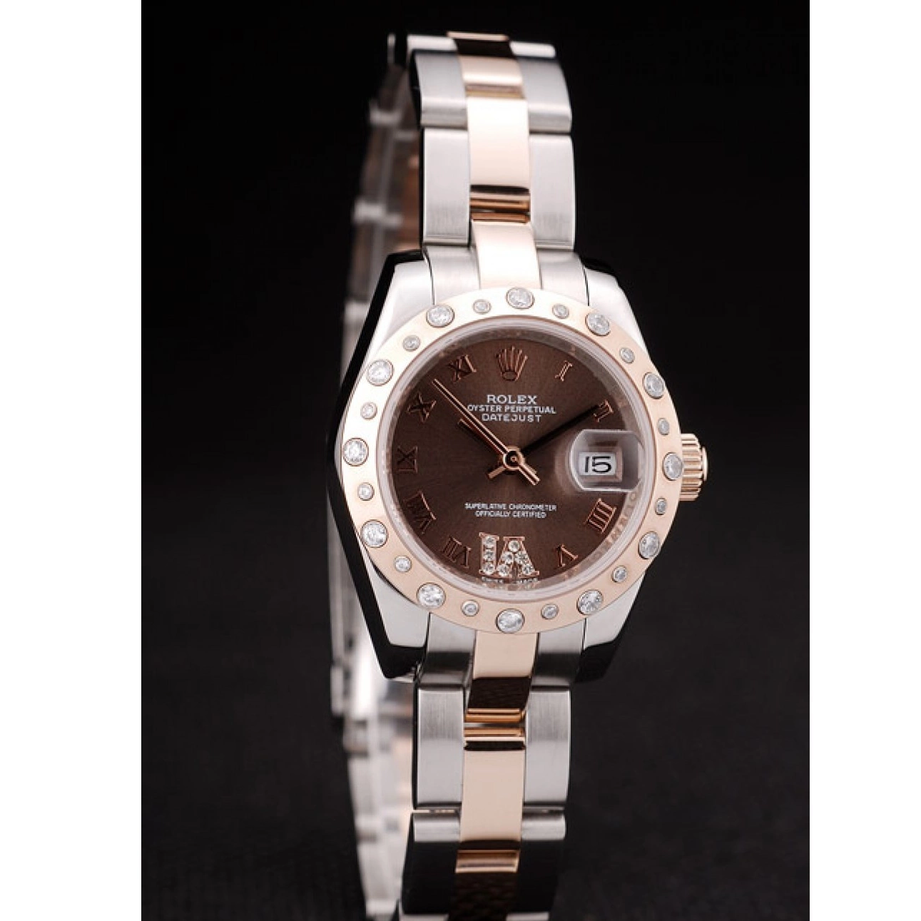 MiroTime 0721 Rolex DateJust Brushed Stainless Steel Case Brown Dial Diamond Plated